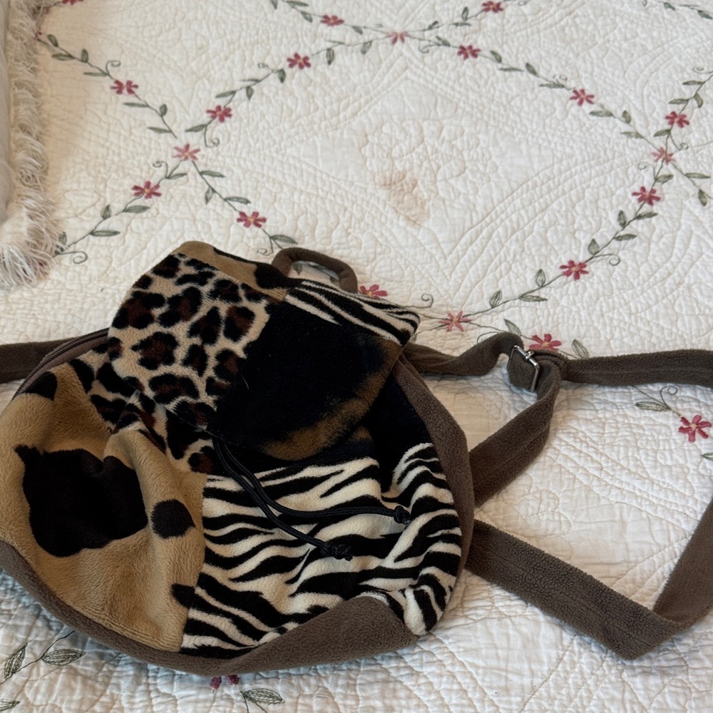 Patchwork Animal Print Faux Fur Backpack - Brown & Black